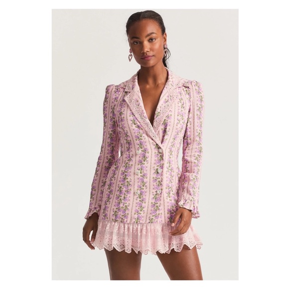 New! LOVESHACKFANCY Moonstone Mini Blazer Dress in Blushing Pink - Picture 3 of 16
